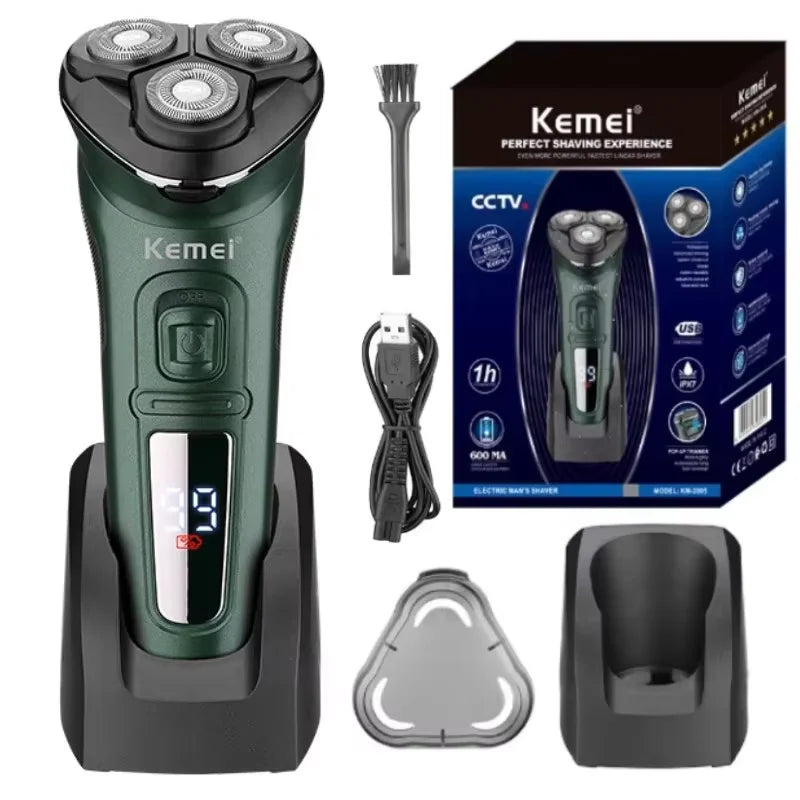Kemei LCD Dislay Waterproof Electric Shaver For Men Wet Dry Neck Beard Electric Razor Facial Shaving Machine Rechargeable
