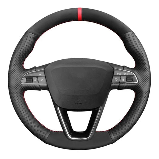 Car Steering Wheel Covers DIY Black Genuine Leather Suede For Seat Leon 5F Mk3 2013-2020 Ibiza 6J Tarraco Arona Ateca Alhambra