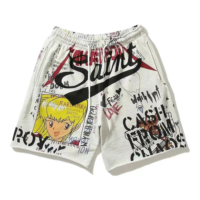 Summer Washed Sain Letters Printed Street Casual Shorts Men Women High Quality 1:1 Drawstring Breeches Sweatpants