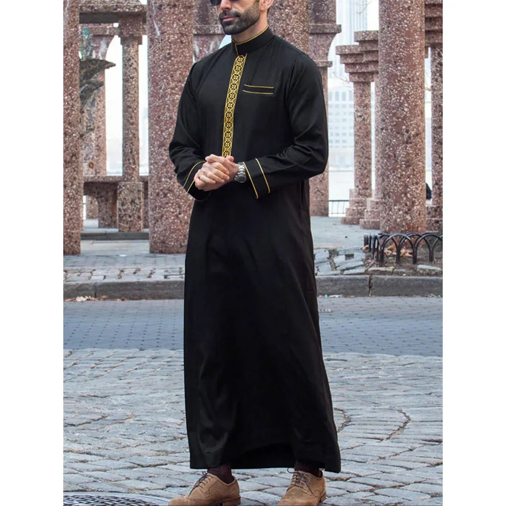 Muslim traditional men's robe, elegant and luxurious embroidered robe, casual festival Islamic men's robe