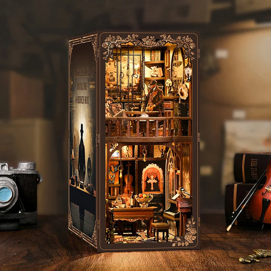 Vintage Alley Book Nook Kit Wooden Miniature Bookstore Dollhouse Furniture Handmade Craft Bookshelf Home Decor Gift for Adult