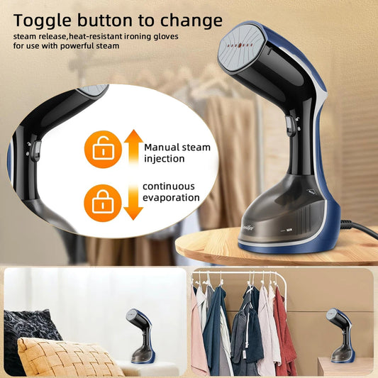 Portable Steam Hanging Iron 1500W Steam Maker Handheld Garment Steamer Overheat protection Auto off with brush head included