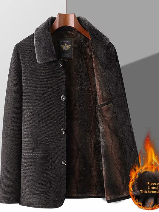 Thickened Fleece Cotton Jacket for Middle-Aged And Elderly Men Winter Outerwear Warm Fashionable Business Casual Style Long S...