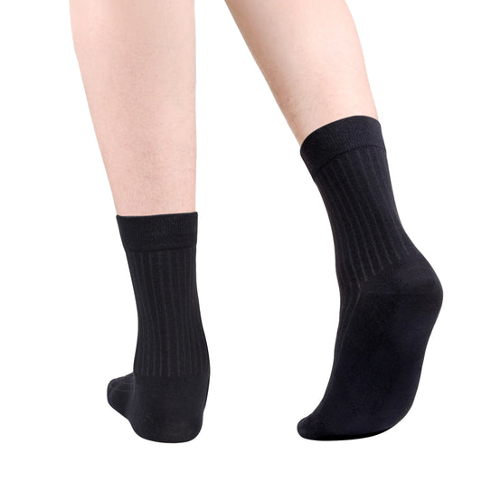 YUEDGE 5 Pairs Mens Business Socks Solid Color Casual Crew Socks Black White