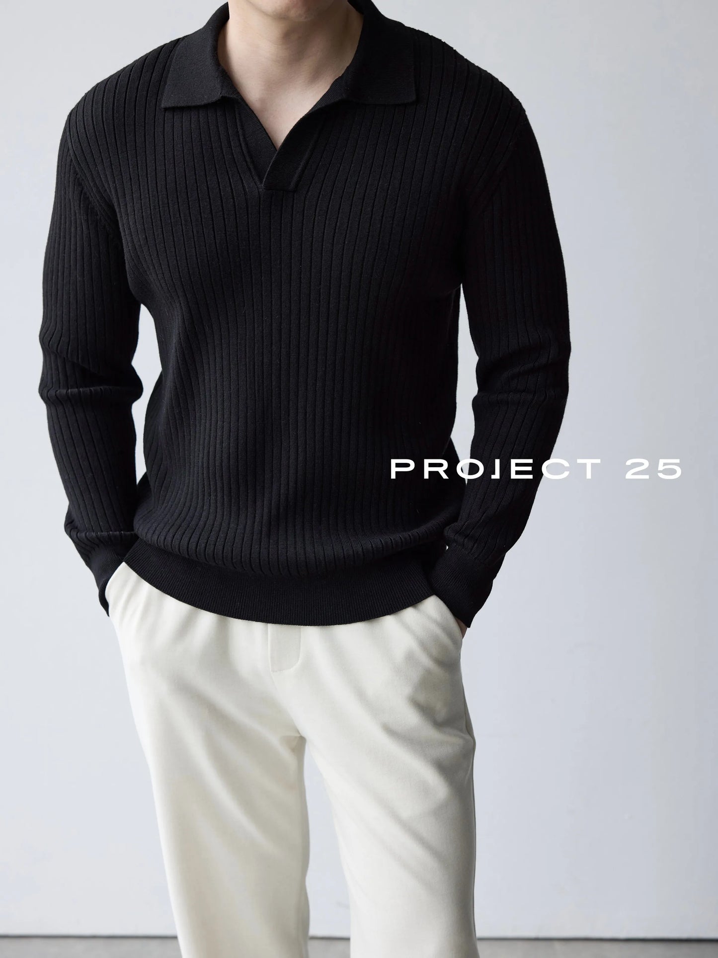 PROJECT 25 45s Wool Blend Seagull Collar Knitted Polo Men Old Money Business Casual Soft Warm Sweater Top Quality Hot Sale