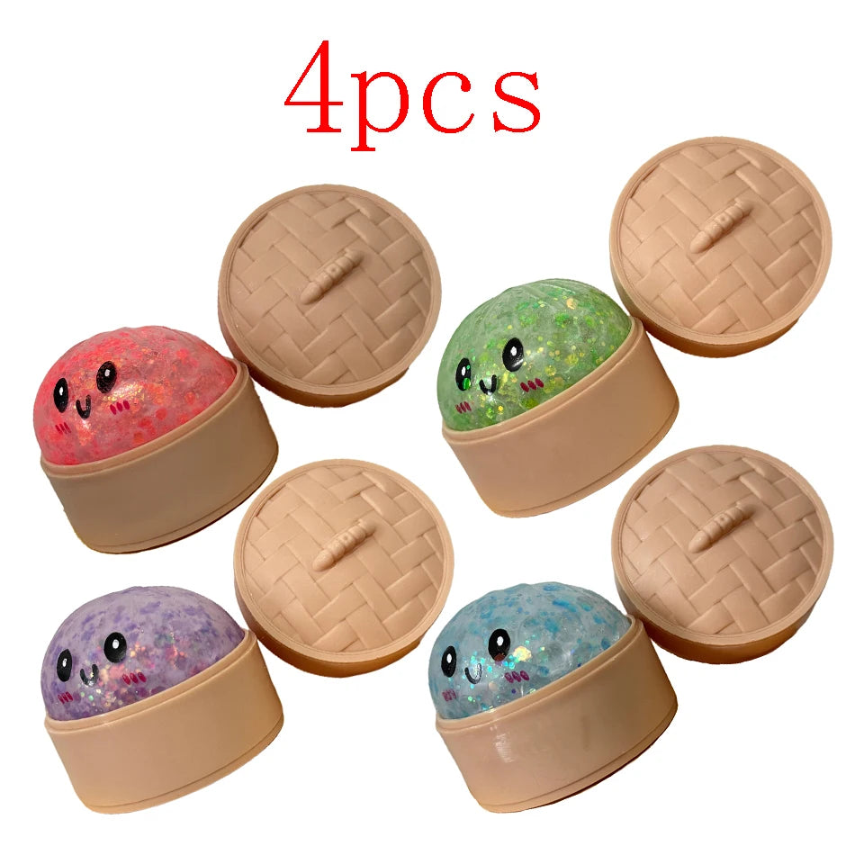 5.5cm Hot Glitter Dumpling Squishy with Box Dumplings Sensory Squeeze Toy for Stress Relief Fans Birthday Day Gifts