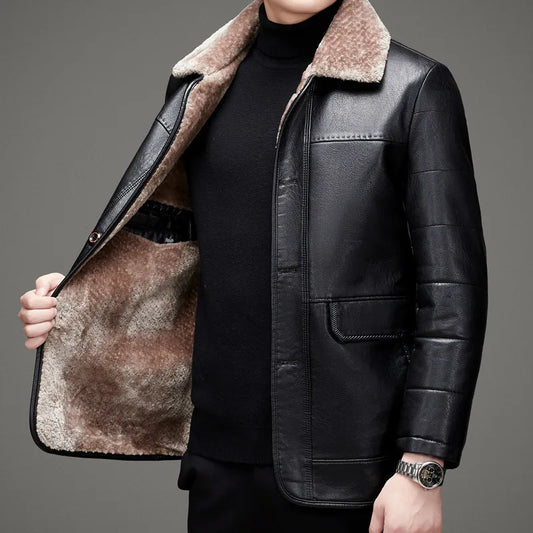 Haining genuine leather down jacket men's sheepskin jacket coat middle-aged lapel thickened plus enlarged leather jacket