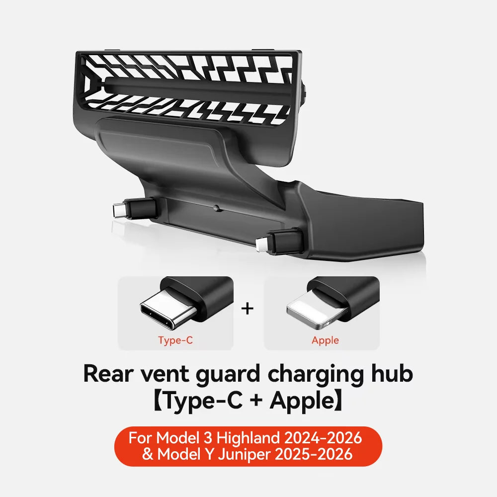 YZ For Tesla Model Y Juniper Model 3 Highland Rear Air Vent 27W Quick Charger USB Shunt HUB Power Splitter Apple Type-C Charger