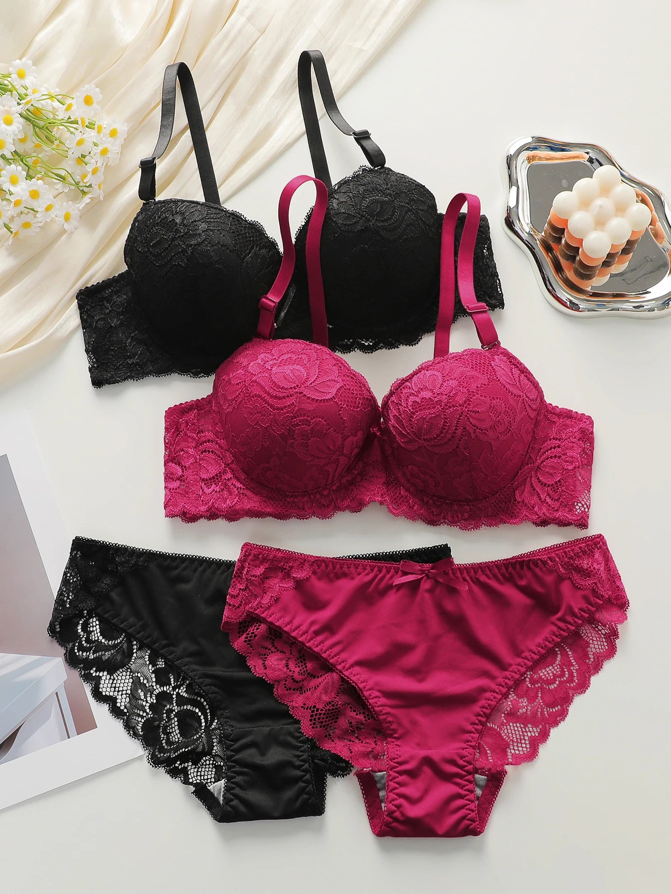 2-piece set of colorful lace combination for gathering and lifting daily bras lingerie set for women sexy Lingerie 2 sets A2155