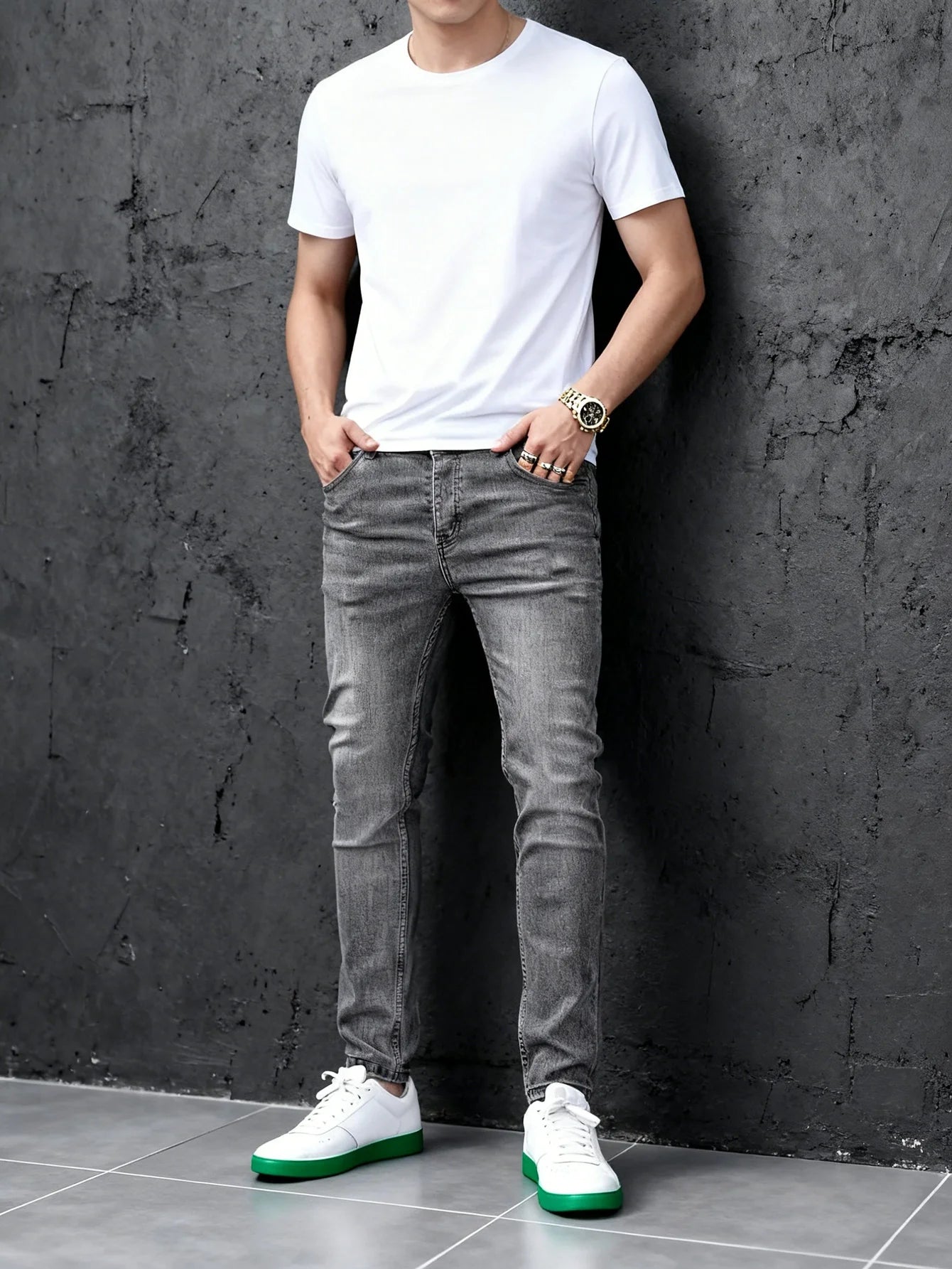 Fashion-forward Gray Y2K Men's Slim Jeans Original Drip Style Denim Pants No accessories or belts included