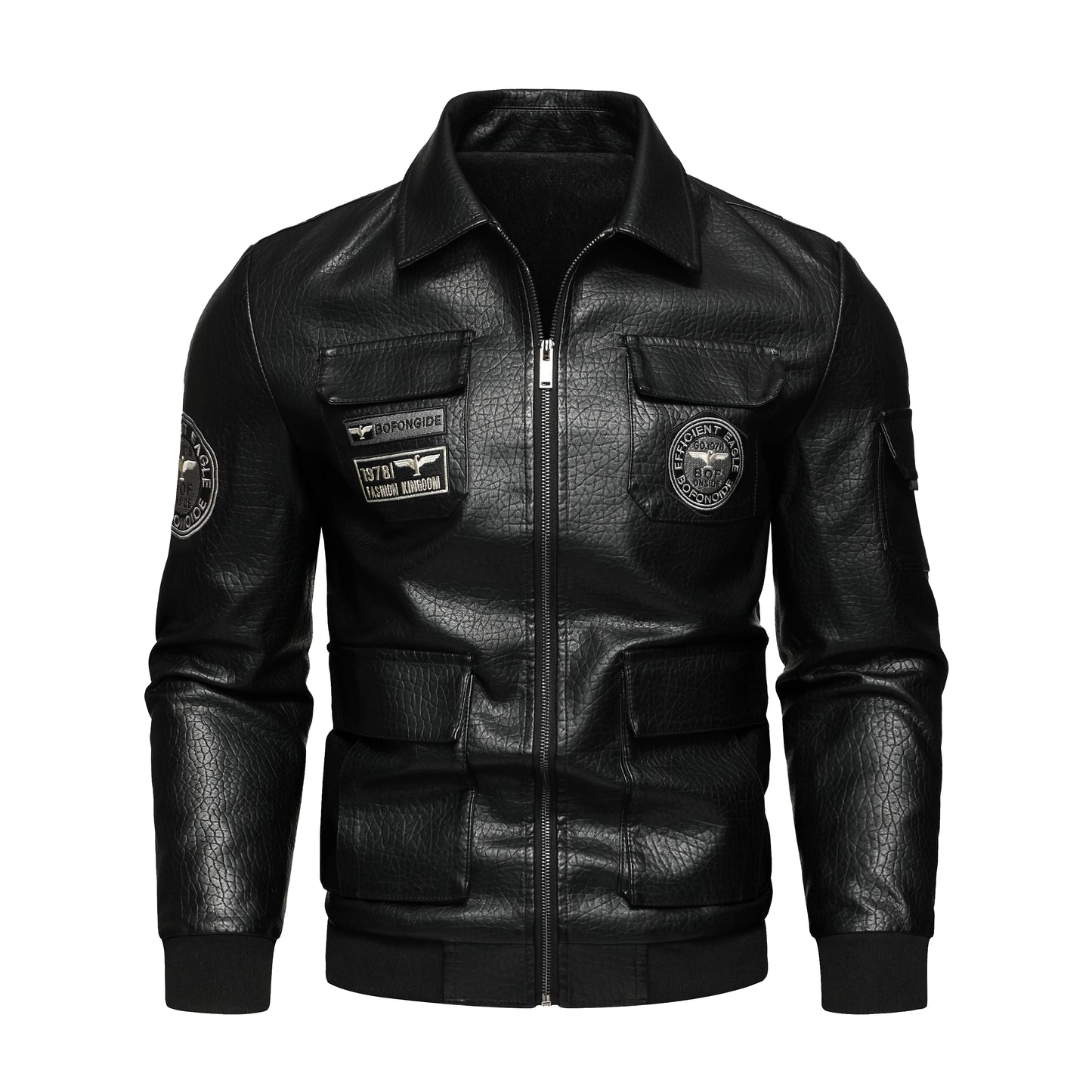 Men's embroidered lapel jacket Motorcycle PU leather jacket