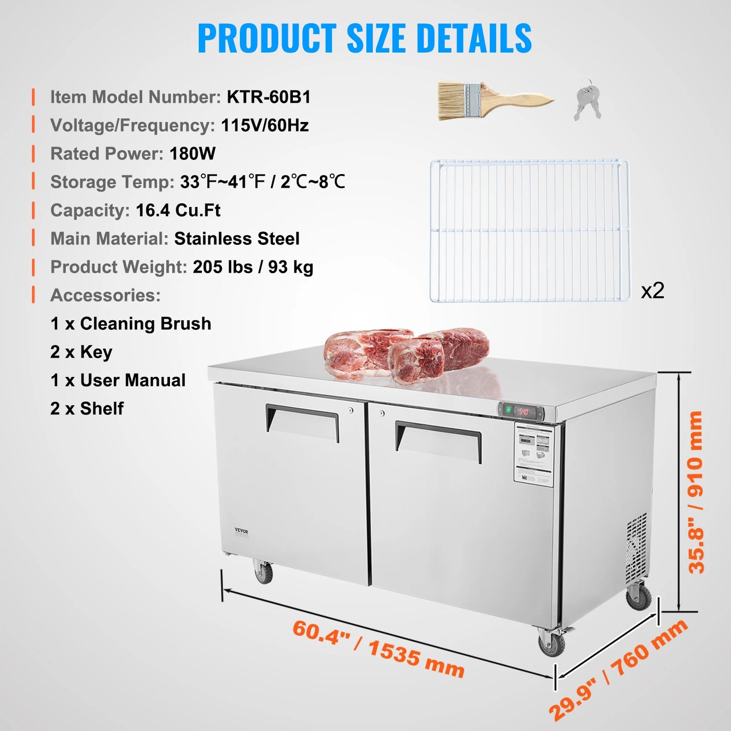 SucceBuy 72" Commercial Refrigerator Sandwich & Salad Prep Table 20Cu.Ft Food Prep Frost Free Refrigerator for Restaurant Bar
