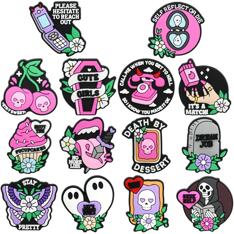 4-100pcs Halloween Pink Ghost Classic PVC Shoes Charm Alligator Charm Accessories Fit Bracelet Boys Girl Xmas party gifts