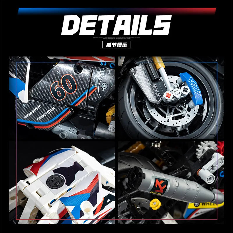715PCS new 1:8 superbike 42130 building blocks M1000RR locomotive machinery group sports car model boy children's toy gift