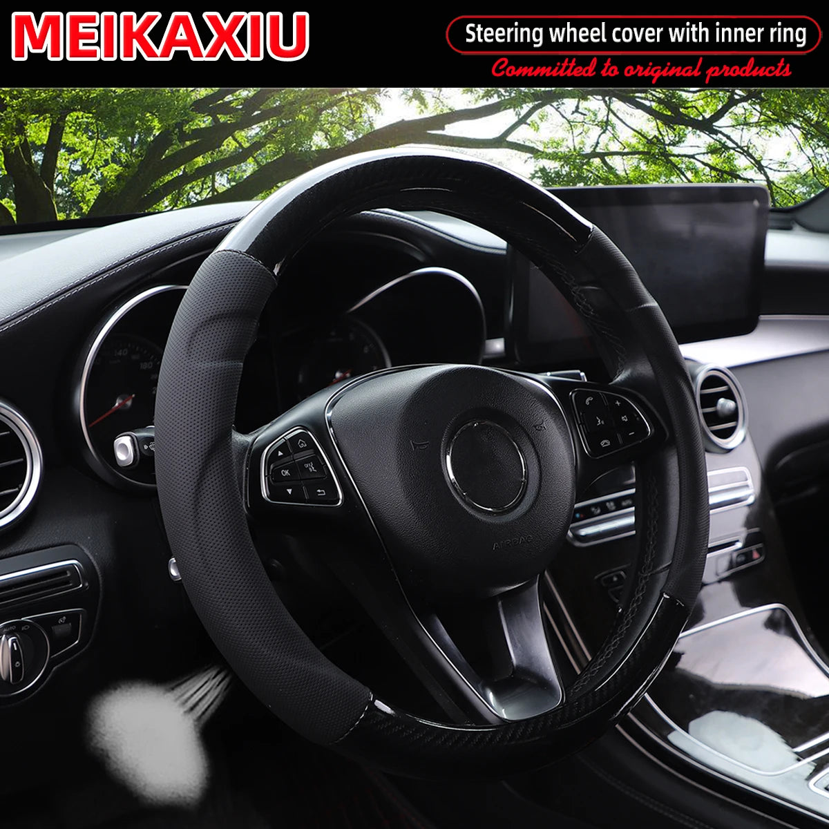 1 crystal carbon fiber three-dimensional lamb skin breathable skin car with inner ring steering wheel cover for women