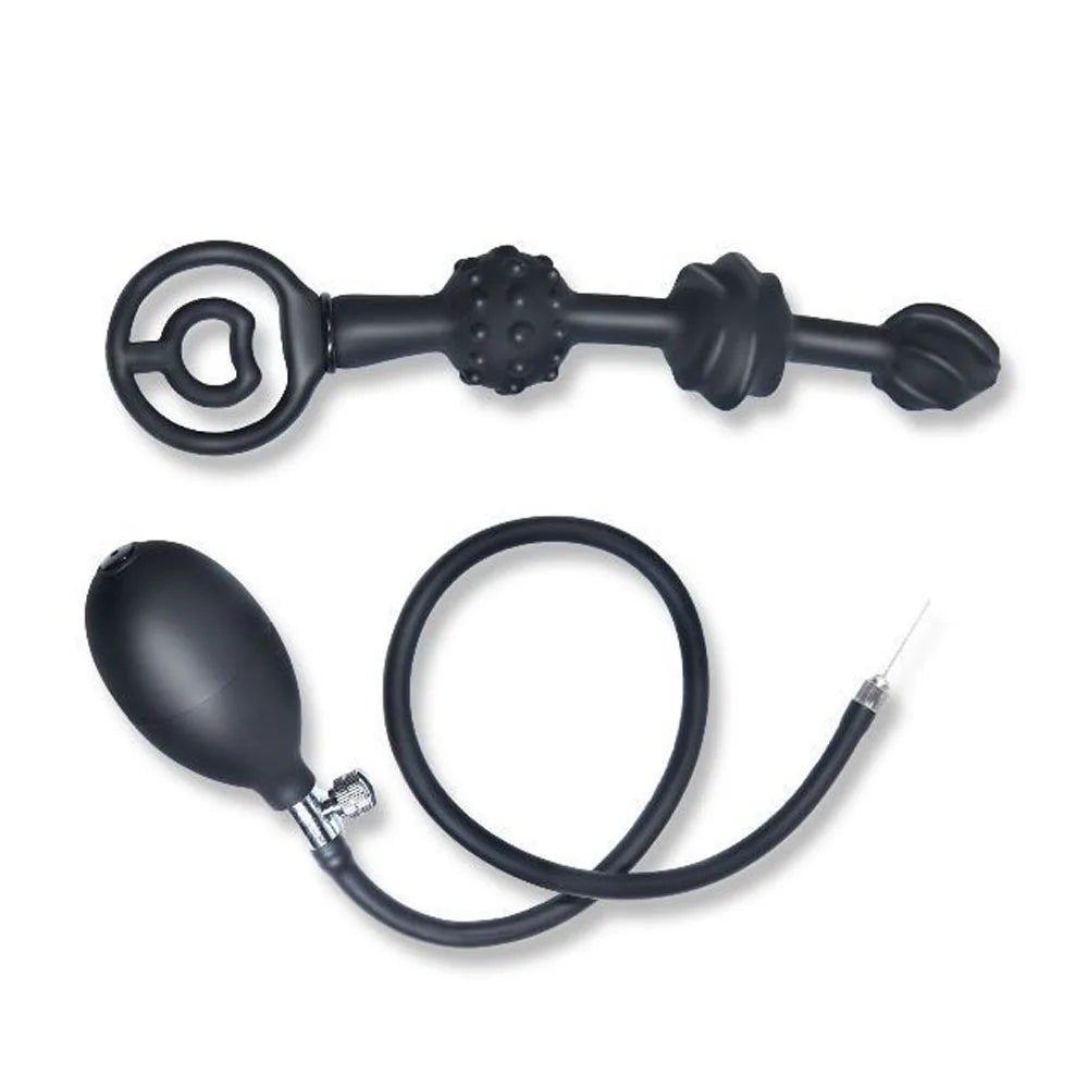 Silicone Magnetic Inflatable Butt Plug with Pump - Black Expandable Anal Stretcher, Prostate Massager Sex Toy for Men Women