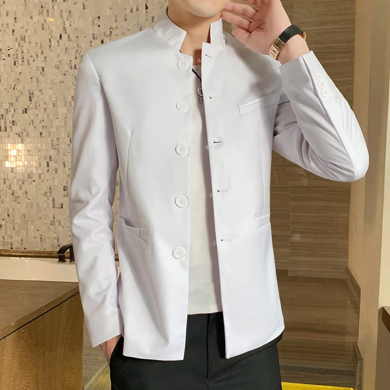 Blazer Men's Zhongshan Suit, Fashionable Business Wedding, Slimming Gentleman, Casual High Upright Suit, Stand-up Collar Blazer