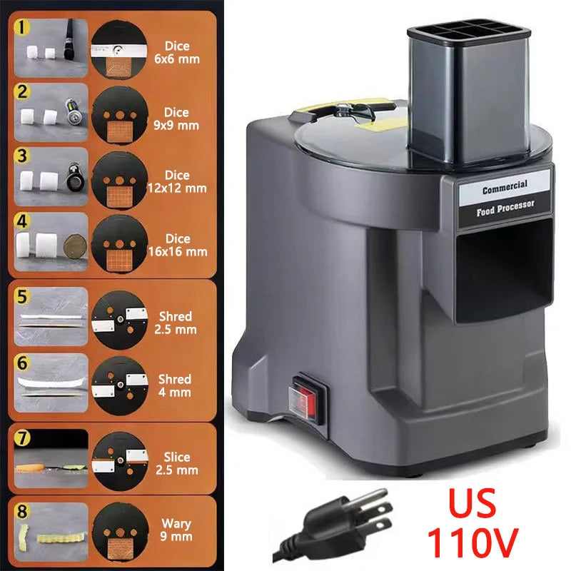 New 8 IN 1 Commercial Electric Food Processor Multifunctional Vegetable Cutter for Dicing, Slicing, Shredding and Strip Cutting