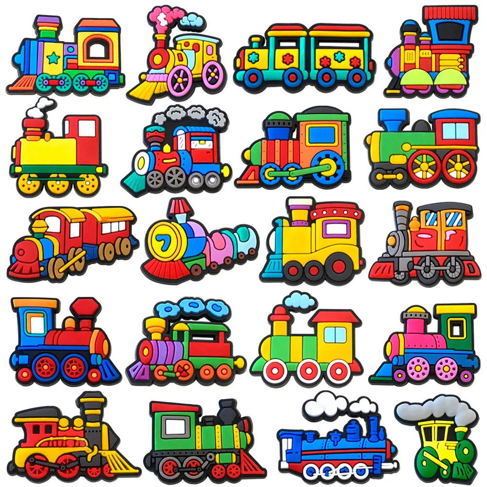 Cute little train Good Quality Shoes Charms 5-100PCS PVC DIY Shoe bag Accessories For enthusiasts Wristband Kids Party Gifts