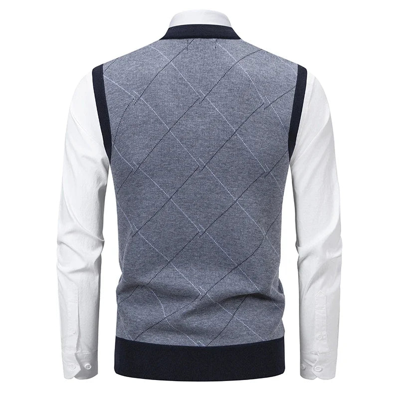 Men's V-neck Knitted Sweater Warm Autumn Winter Diamond Grid Twisted Flower Casual Fashion Versatile Knit Top