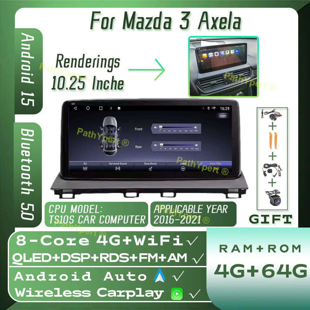 8 Core 8G+256GB Android 15 For Mazda 3 Axela 2016-2021 10.25"Touch Screen 2DIN Smart Car System Stereo BT WIFI Carplay AutoRadio