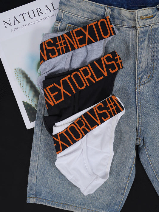 Men's 100% Cotton Briefs U Convex Pouch Letter Logo Elastic Waistband Soft Breathable Fashion Underwear