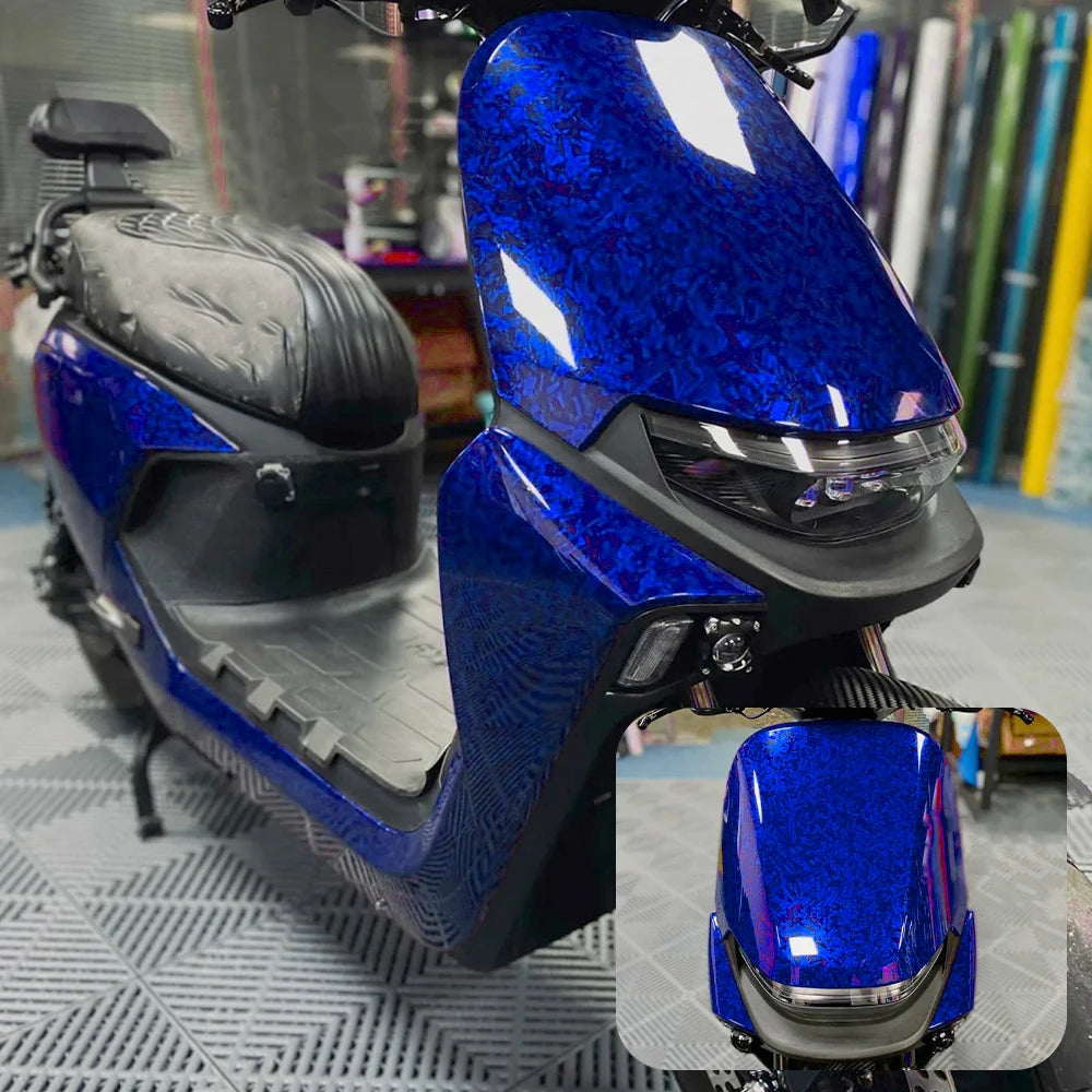 High Glossy Blue Forged Carbon Fiber Vinyl Wrap Waterproof Laser Film on the Hood DIY Car Adhesive Vinyl for Motorcycle Stickers