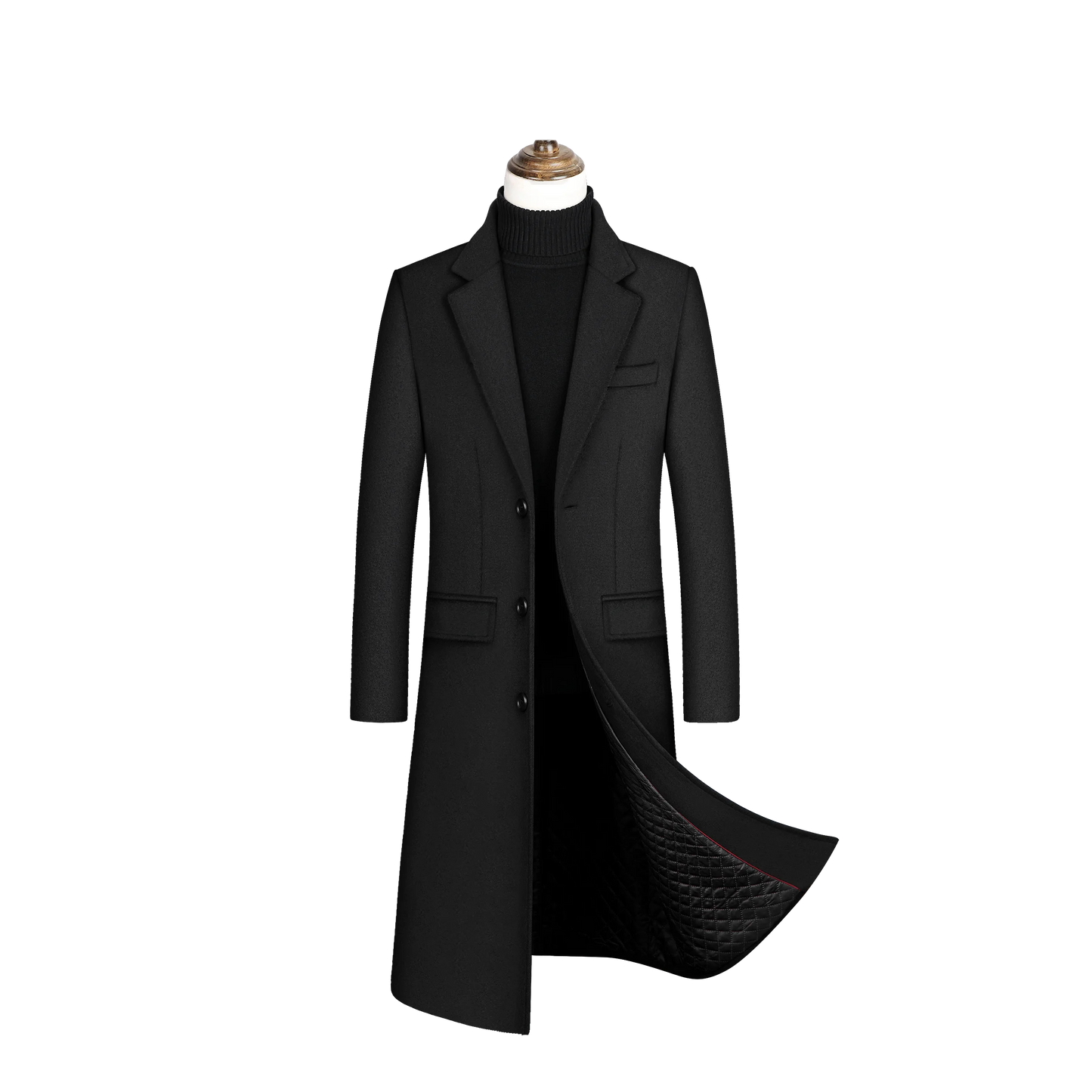High-quality long, fashionable and stylish solid-color woolen coat, warm men's European and American style casual jacket