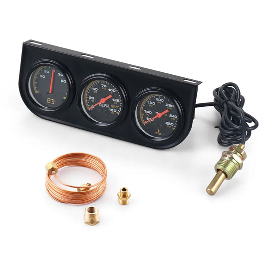 3 in1 Water Temp Gauge 52MM Oil Pressure Gauge AMP Volt Meter 12V Kit Car Mechanical Triple Gauge With Sensor