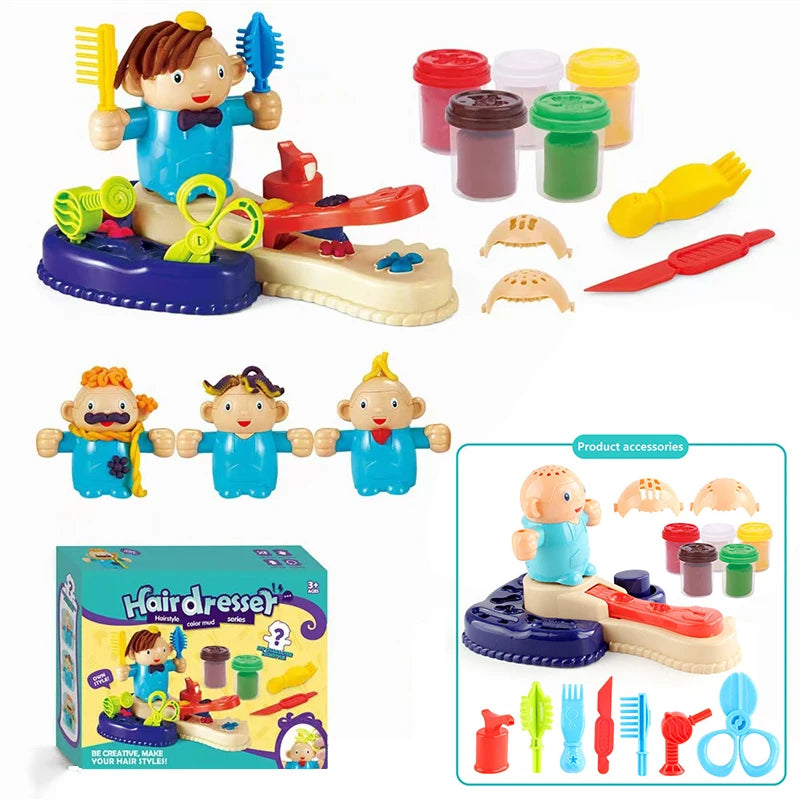 Color Dough Haircut Playset Reusable Handmade DIY Cute Interactive Early Learning Pretend Toys for Girls Childrens Day Boys Gift