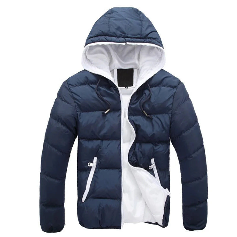 2024 Men's Casual Jacket Cotton Parka Coat Autumn Winter Thin Hooded Cotton Padded Jacket Windproof Outdoor Travel Outwear