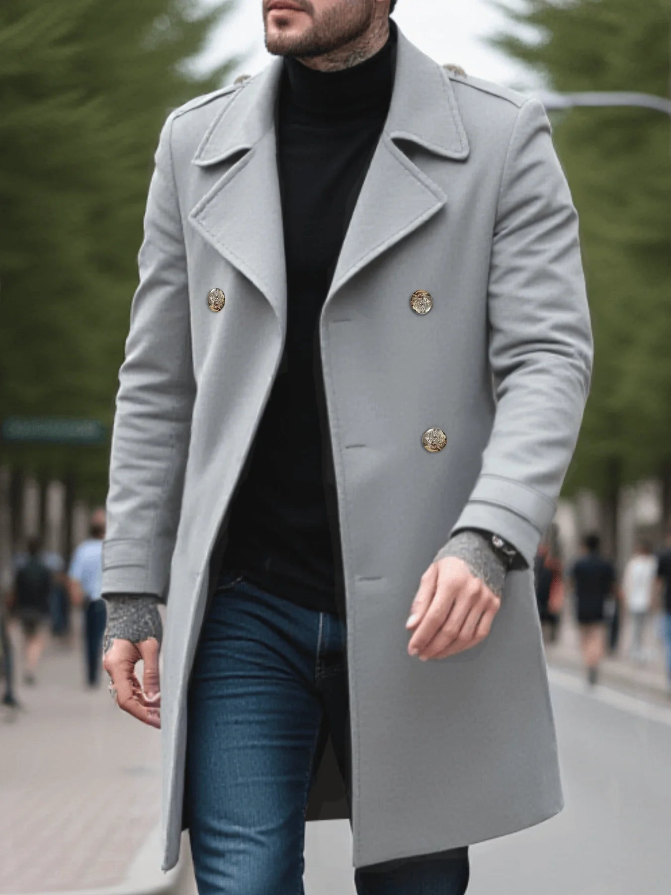 Men's Single-Breasted Wool Coat Thickened for Winter Trench Style Professional Look