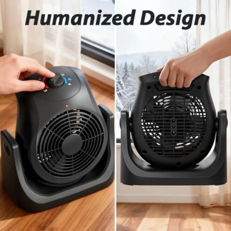 Portable Electric Space Heater Cooling Desk Fan 2 in 1 Heater Fan Combo with 45° Tilt 2 Wind Speeds 1500W Overheat Protection P