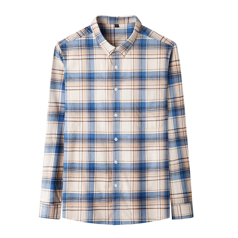 2026 New Arrival 100% Pure Cotton Men's Long Sleeve Mid-Age Shirts, Xinjiang Cotton Spring Solid Color Casual Shirt