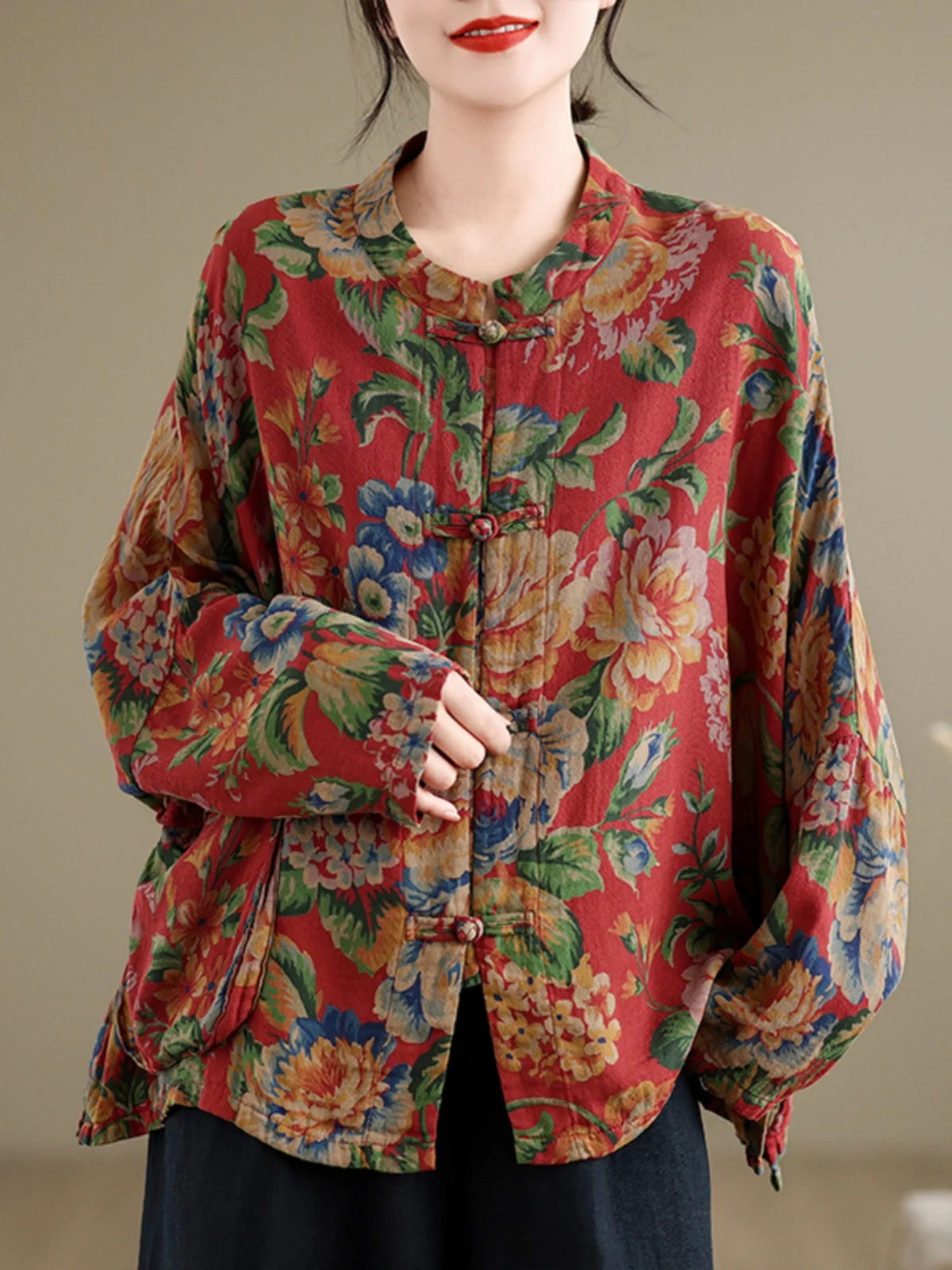 Large Size Spring Cotton Linen Print Button up irt Chinese Sle Tea Costume Retro Chinese Sle Outerwear Women's irt