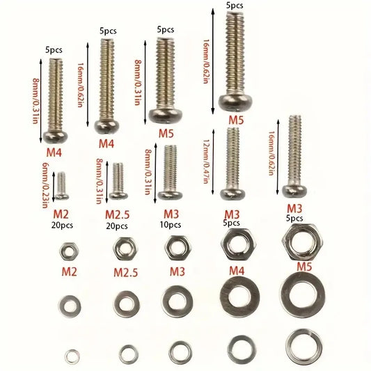320pcs Premium Stainless Steel Screw and Nut Assortment Kit - Corrosion-Resistant, Snap-in Nuts, M2 to M5 Sizes - Ideal for DIY,