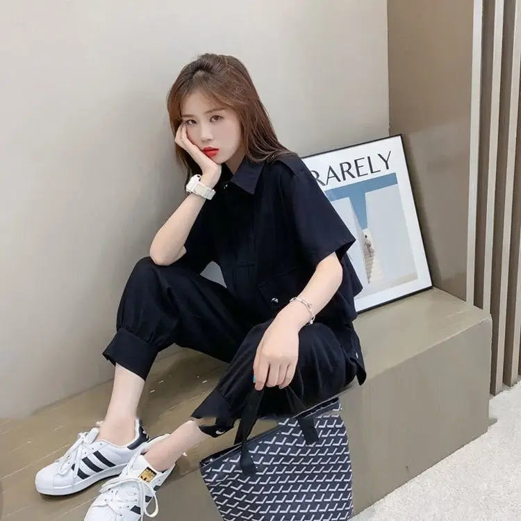 Fashionable Youthful Workwear Career Two-Piece Set Summer New Light Maturity Hepburn Style Quality Polyester Fiber Long Pants
