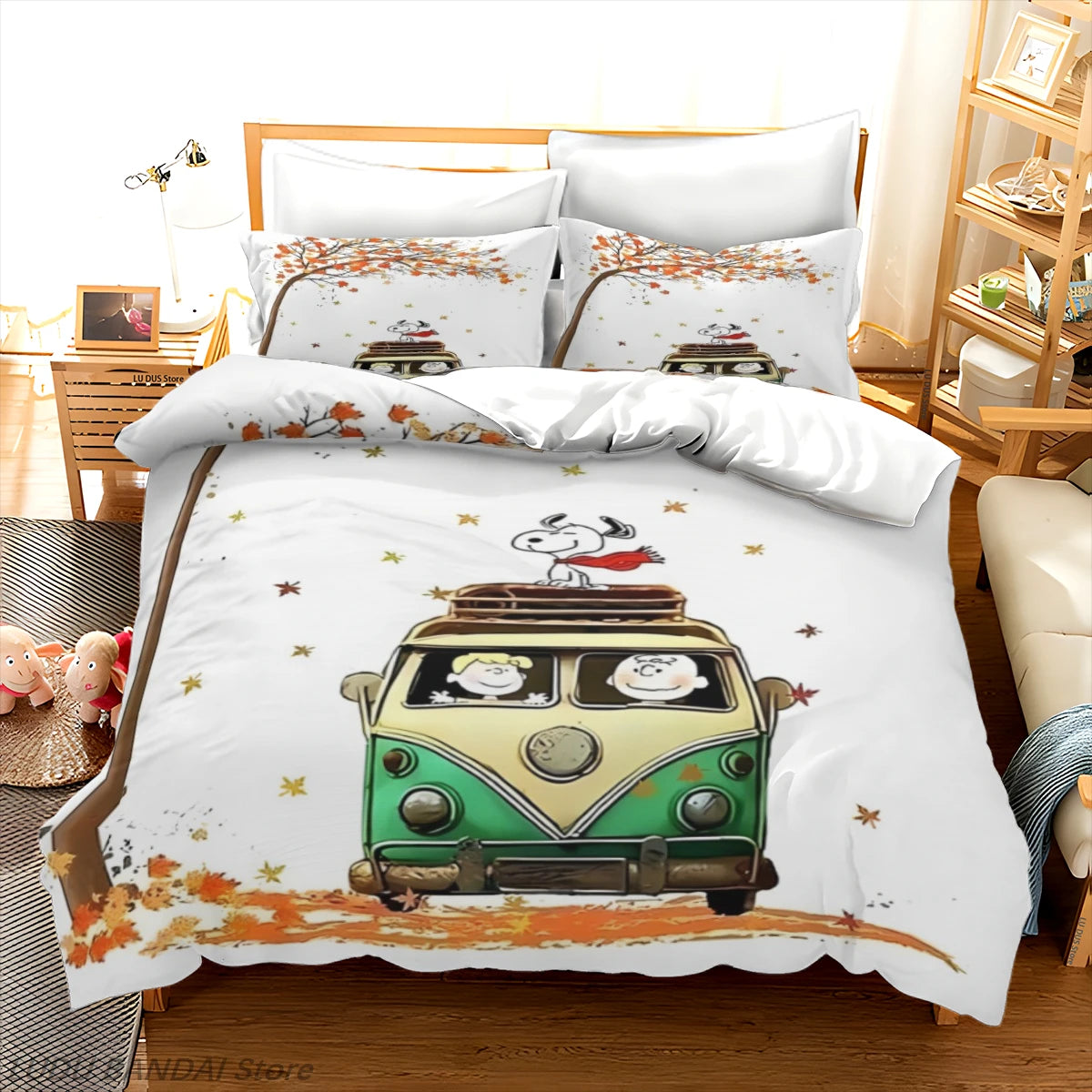 Snoopy Luxury Bedding Set Cute Printed Cartoon Quilt Cover Duvet Cover 3-Piece Set 1 Twin Covers
