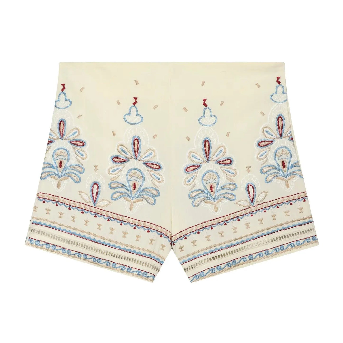 Stylish Embroidered Short Sets for Women Summer Matching Sets Round Neck Embroidered Short Sleeve Blouse and High-waisted Shorts