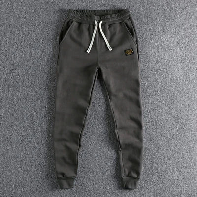 Autumn Winter American Retro Heavyweight Velvet Sweatpants Men's Fashion Pure Cotton Drawstring Sport Casual Ankle-tied Pants