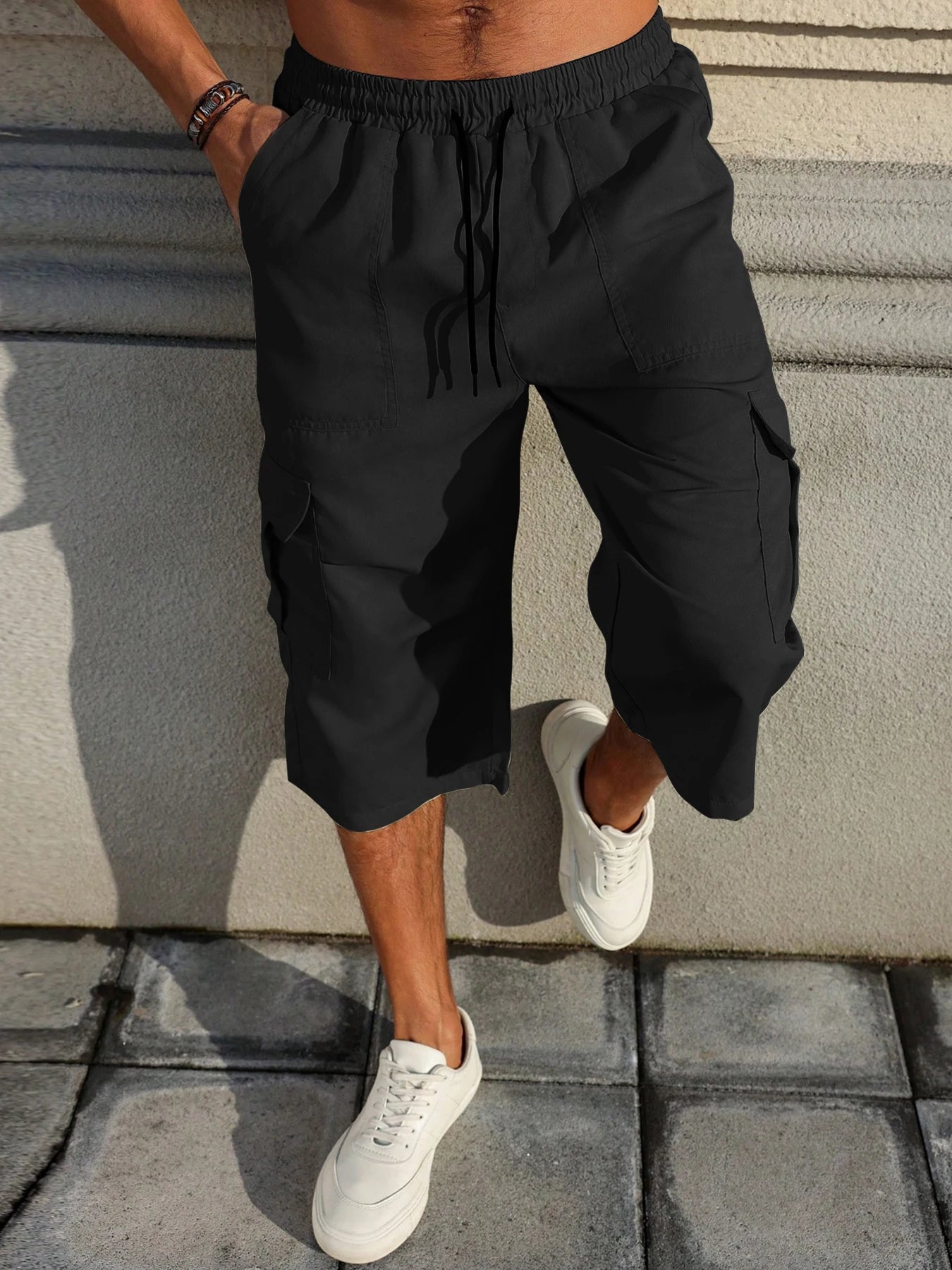 Men's shorts woven elastic soft, comfortable, solid and simple for outdoor sports jogging machine washable and dry-cleaned waist