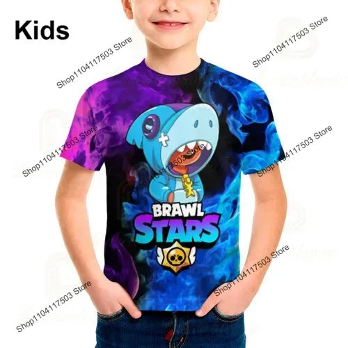 Brawler Leon Shooter Kids T-shirt Shooting Game Spike 3D Print Tshirt Boys Girls Cartoon Tops Teen Clothes