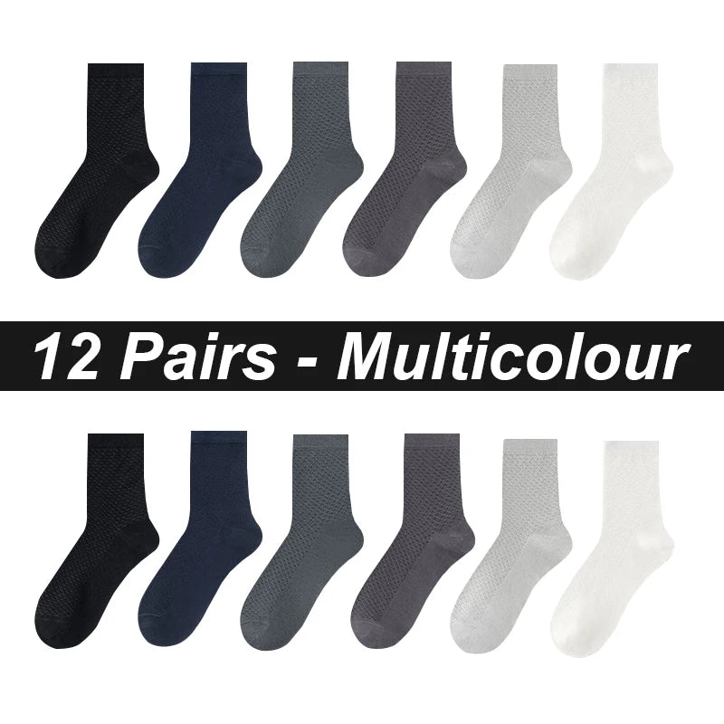 12Pairs Bamboo Fiber Socks Men Casual Business Mesh Breatheable Anti-Bacterial Comfortable High Quality Sock Male Size EU38-45