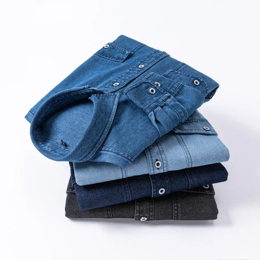 Daily Pure Cotton Double-pocket Denim Shirt Wrinkle-free Men's Casual Sports Top Trendy Comfortable Collared Shirt Men