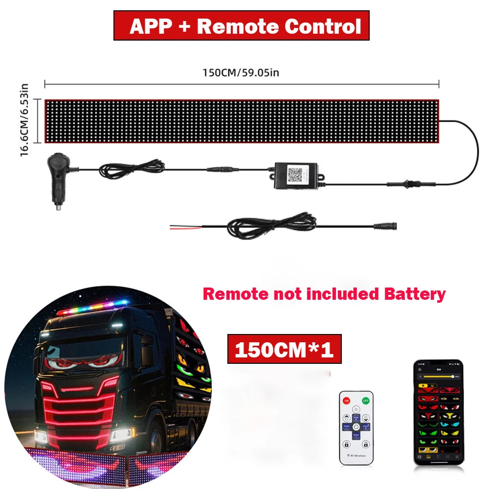 Windshield Board LED Devil Eyes Dynamic Soft Screen Light APP Remote Custom Text Music Mod For Car For Truck For BUS