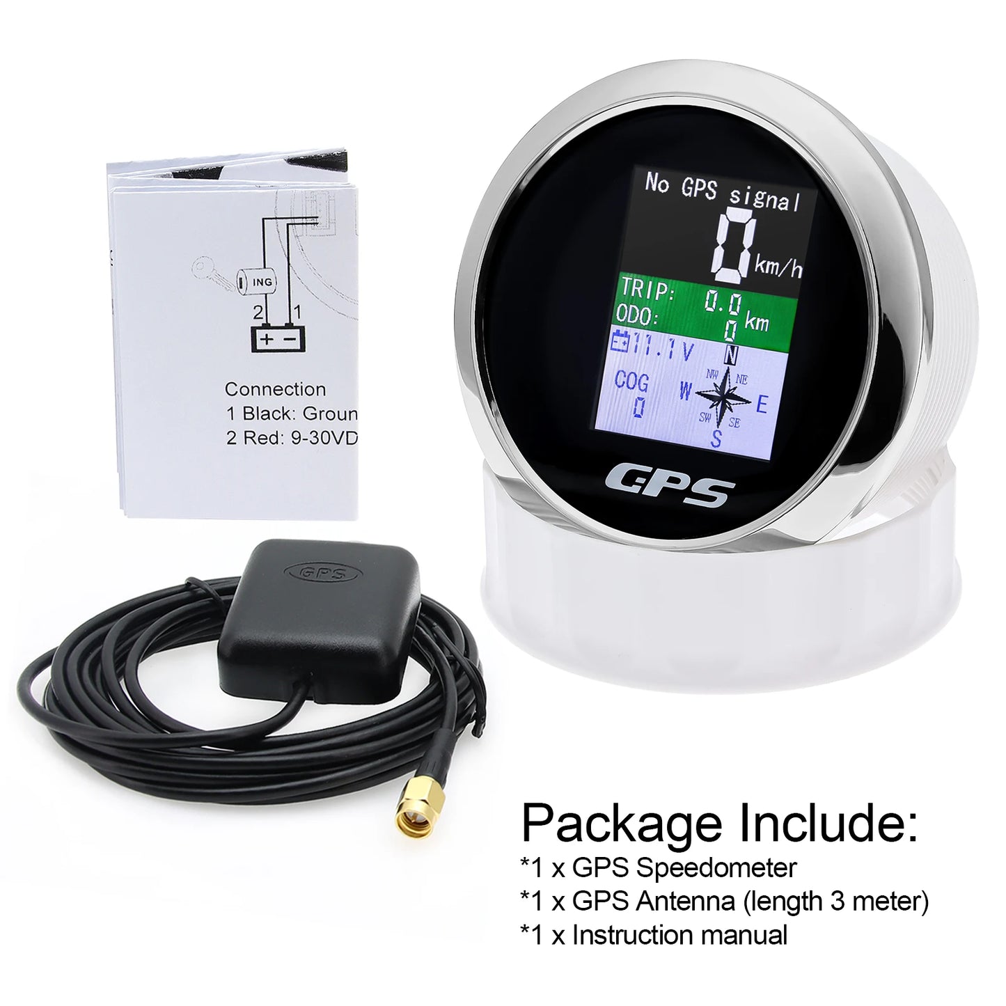 85mm Digital GPS Speedometer Odometer with GPS Antenna TFT Screen Waterproof Voltmeter Universal for 12V 24V Car Boat Motorcycle