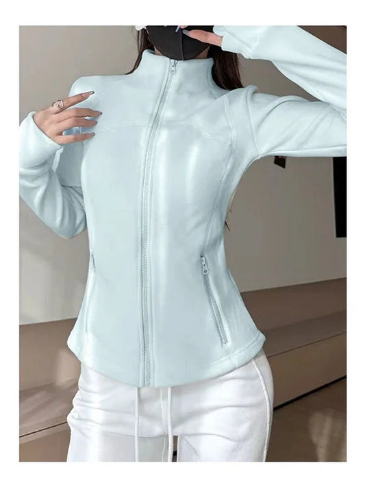 Women's Slim Fit Fleece Lined Short Cardigan Sweater Stand Collar Thickened Waist Shaping Autumn Winter Fashion Outerwear