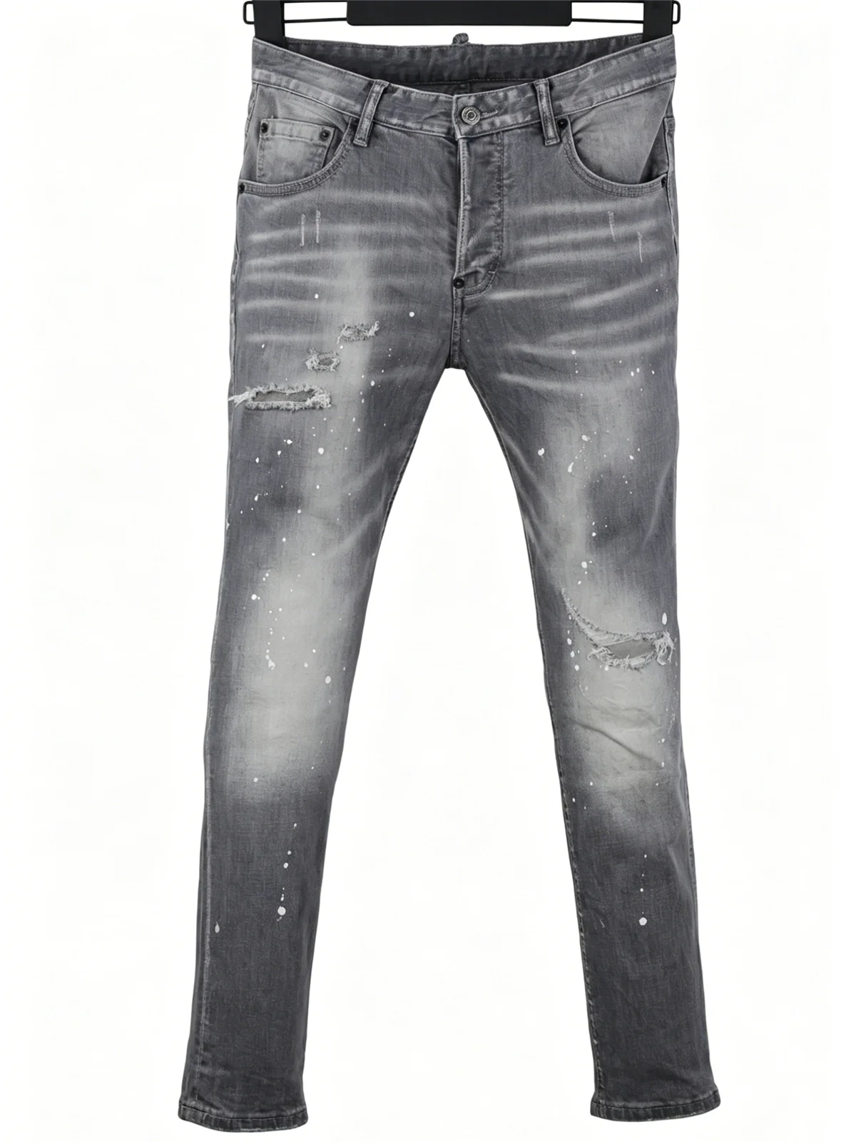 6058 Four Seasons New Men's Wash Grinding Hole Patch Paint Splash Ink Micro-bullet Leg Grey Jeans for Men