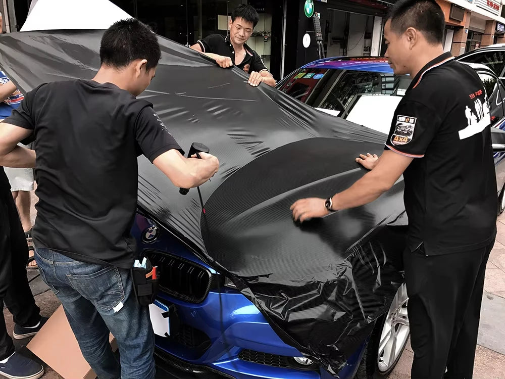 Black 4D Carbon Fiber Vinyl Film Car Styling Wrap Paper Roll, DIY Car Hood Roof Color Change Film, Car Accessories Sticker.