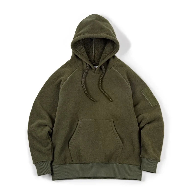 Maden Autumn and Winter Thickened Polar Fleece Hooded Sweatshirt for Women Dark Green Oversized Sweater Warm Streetwear Hoodies